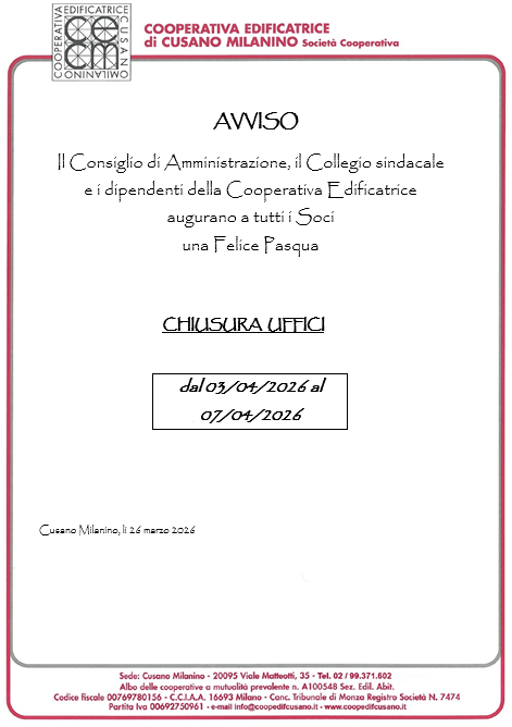 CHIUSURA UFFICI 03.04.2026/07.04.2026